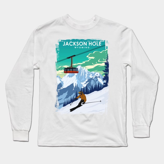 Jackson Hole Wyoming Travel Poster Long Sleeve T-Shirt by jornvanhezik